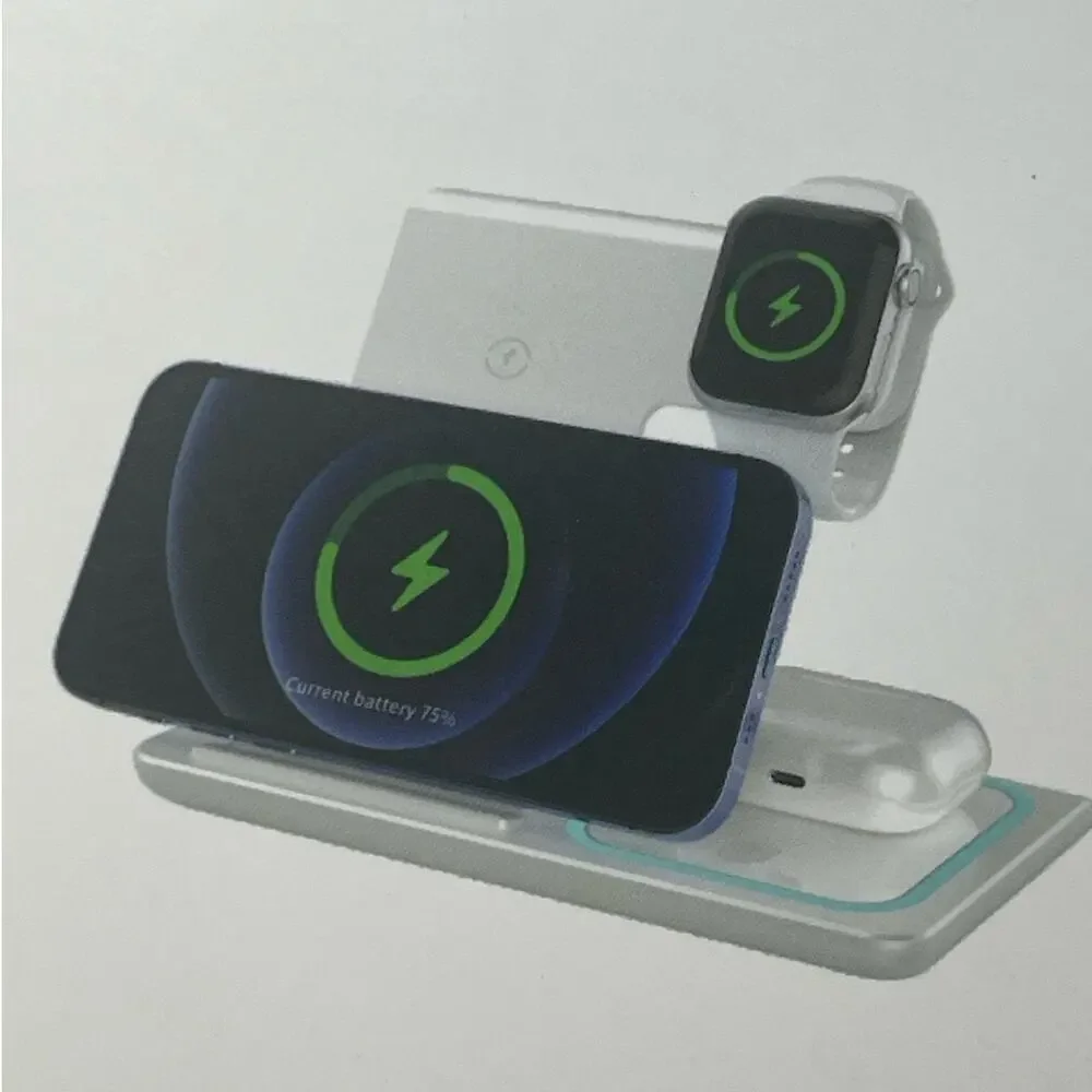 Timess 3-in-1 Wireless Charger Foldable Fast Charging Stand Phone Watch NWT